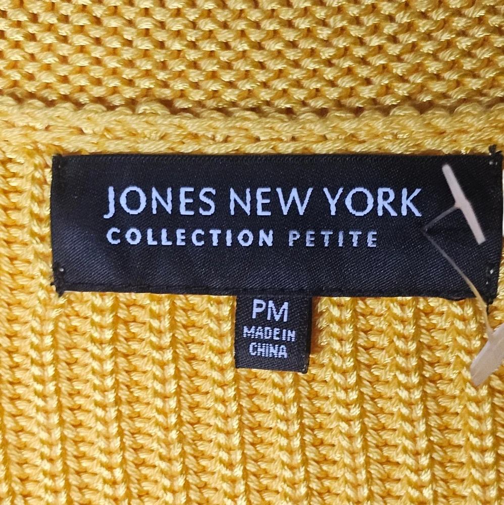 Jones New York gold knitted sweater/cardigan button down 3/4 sleeves size PM